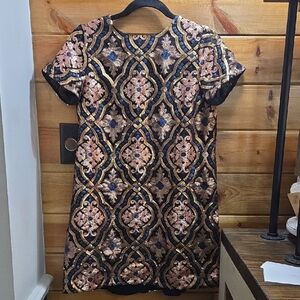 Show Me Your MuMu Black Sequin Shift Dress with Gold XS 0182